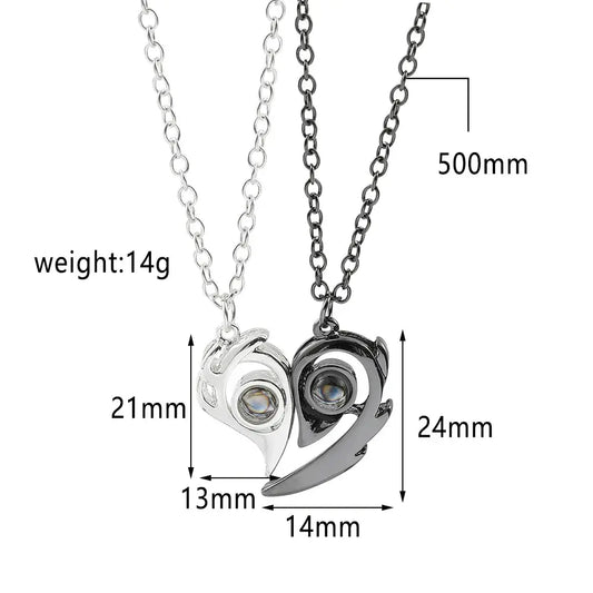 100 Language I Love You Projection Necklace For Couple Women Magnetic Paired Pendants Choker Chain Heart Jewelry Gift upscaleclicks