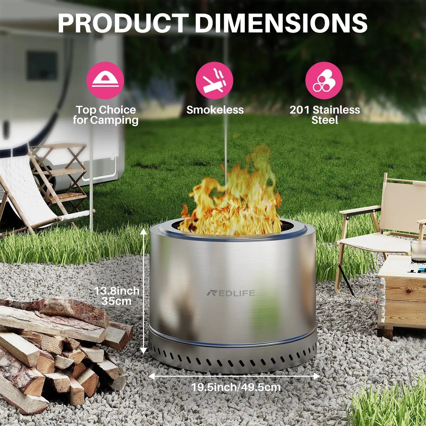 19.5'' Smokeless Fire Pit, Outdoor Stainless Steel Firepit with Carry Bag, Wood Burning Portable Fireplaces for Camping Bonfire upscaleclicks