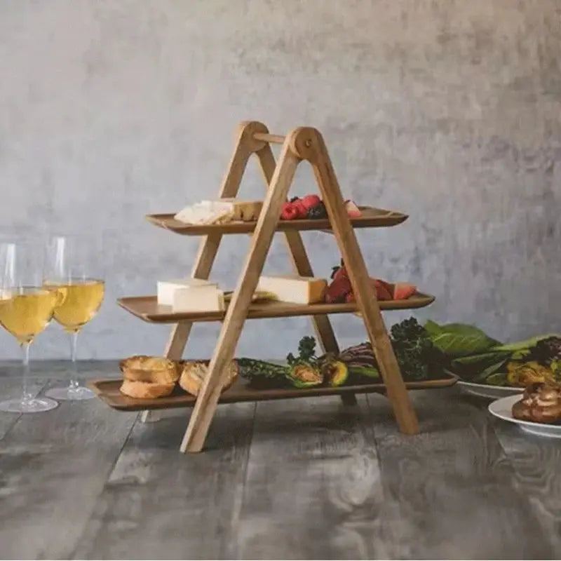 1PC New 3 Tier Serving Tray Wood Tiered Tray Decor Cake Stand Farmhouse Tiered Tray Party Serving Dishes And Platters Trays upscaleclicks