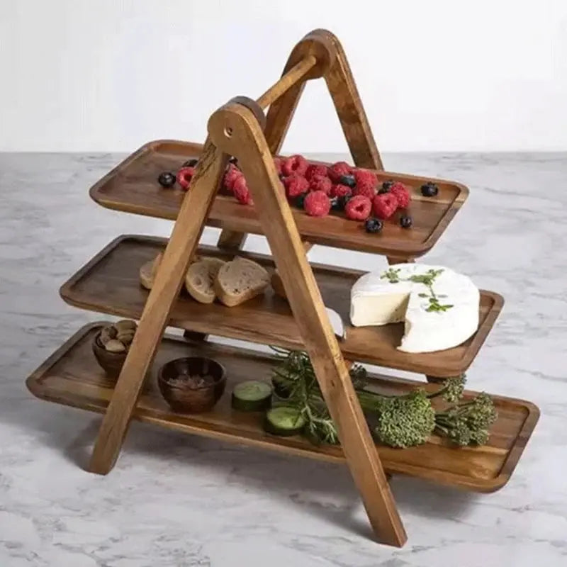 1PC New 3 Tier Serving Tray Wood Tiered Tray Decor Cake Stand Farmhouse Tiered Tray Party Serving Dishes And Platters Trays upscaleclicks
