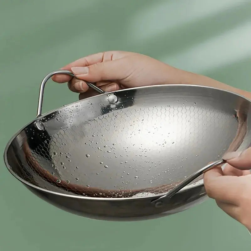 1pc 29cm/11inch stainless steel honeycomb skillet non-stick with handle scratch-resistant cooking pasta steak porridge ramen upscaleclicks
