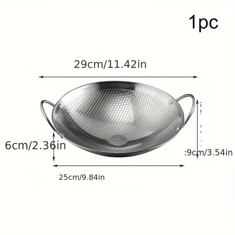 1pc 29cm/11inch stainless steel honeycomb skillet non-stick with handle scratch-resistant cooking pasta steak porridge ramen upscaleclicks