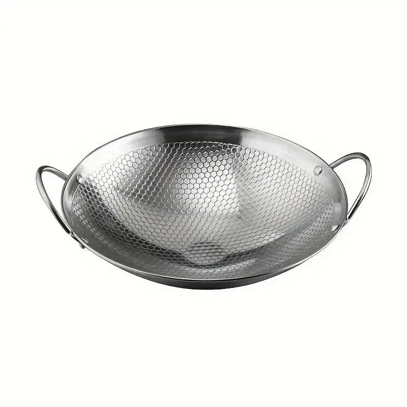 1pc 29cm/11inch stainless steel honeycomb skillet non-stick with handle scratch-resistant cooking pasta steak porridge ramen upscaleclicks