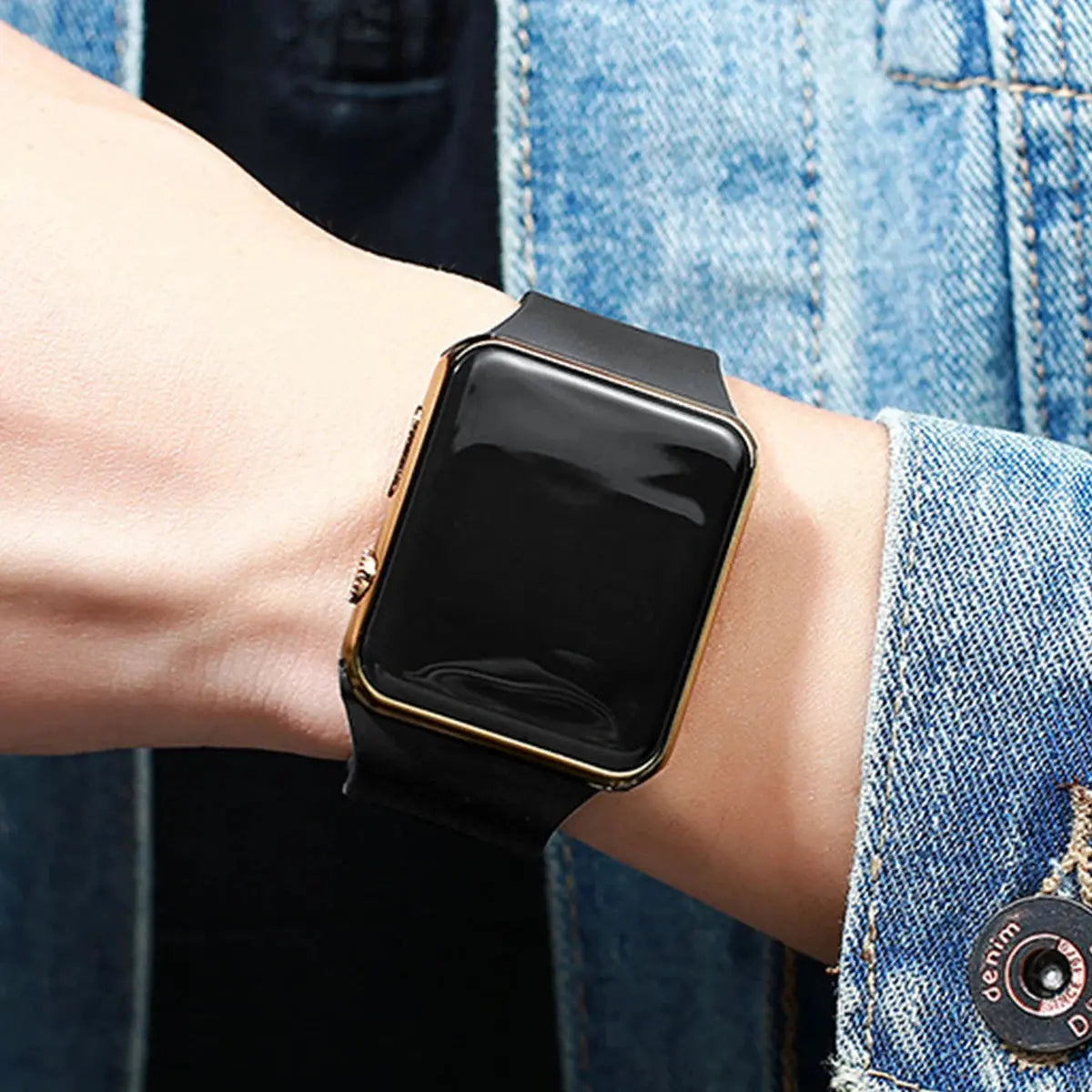 1pc Black Plastic Strap Fashionable Square Dial Electronic Watch upscaleclicks