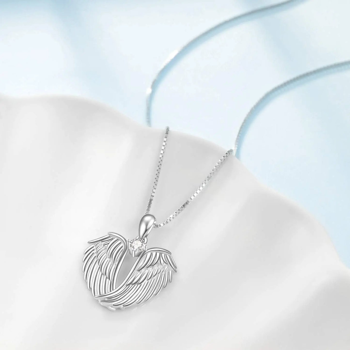 Angel Wings Necklace 925 Sterling Silver Guardian Angel Wings Pendant Necklace Birthstone Necklace for Women Girls Christmas Jewelry Gifts