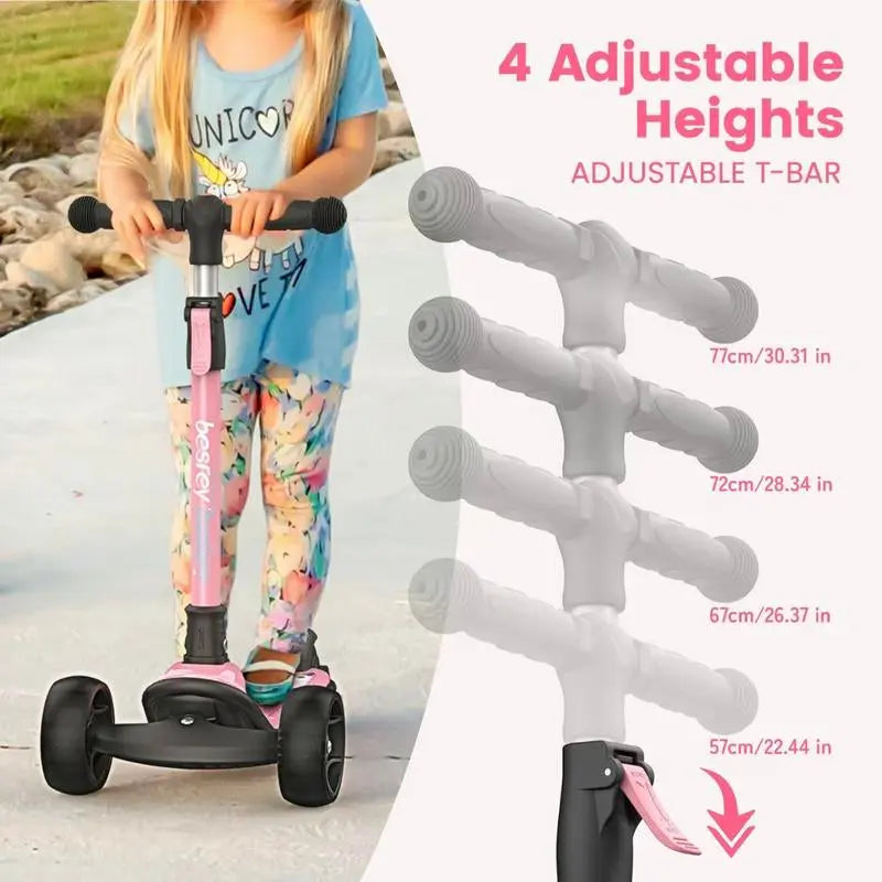 Besrey Scooter for Kid for 3-13 Years Old Adjustable Folding Kids Scooter with LED Lights Extra Wide Deck Suitable for Outdoor Toys Doona