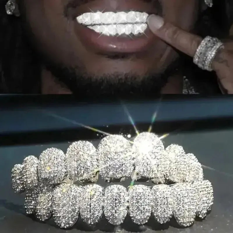 Big Shinning Bling Bling Iced Out Teeth Grillz Hip Hop Top & Bottom Grills Dental Mouth Punk Teeth Caps Cosplay Party upscaleclicks
