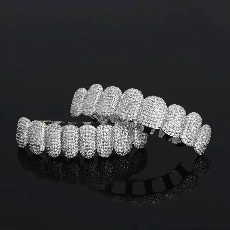 Big Shinning Bling Bling Iced Out Teeth Grillz Hip Hop Top & Bottom Grills Dental Mouth Punk Teeth Caps Cosplay Party upscaleclicks