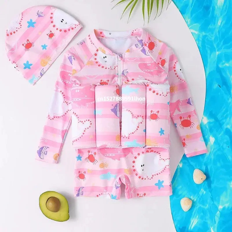 Children's Buoyancy Swimsuit One-piece Swimsuit for Kids Floating Rash Guards Cartoon Print Girls Boys Swimwear Swimming Clothes upscaleclicks