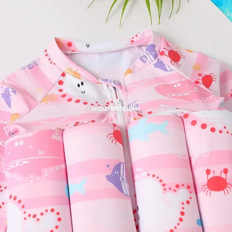 Children's Buoyancy Swimsuit One-piece Swimsuit for Kids Floating Rash Guards Cartoon Print Girls Boys Swimwear Swimming Clothes upscaleclicks
