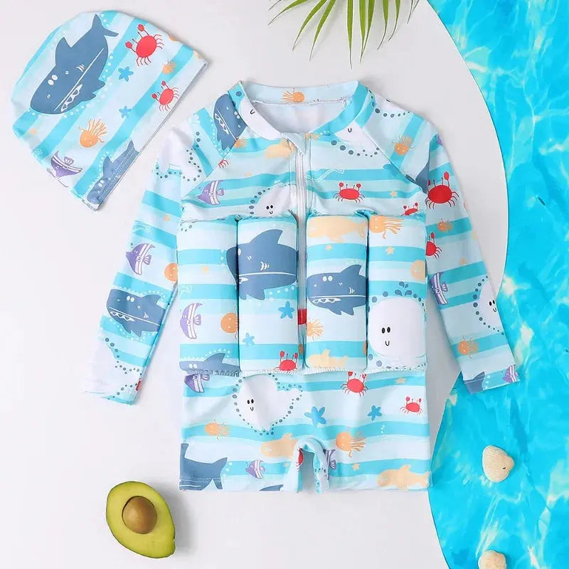 Children's Buoyancy Swimsuit One-piece Swimsuit for Kids Floating Rash Guards Cartoon Print Girls Boys Swimwear Swimming Clothes upscaleclicks