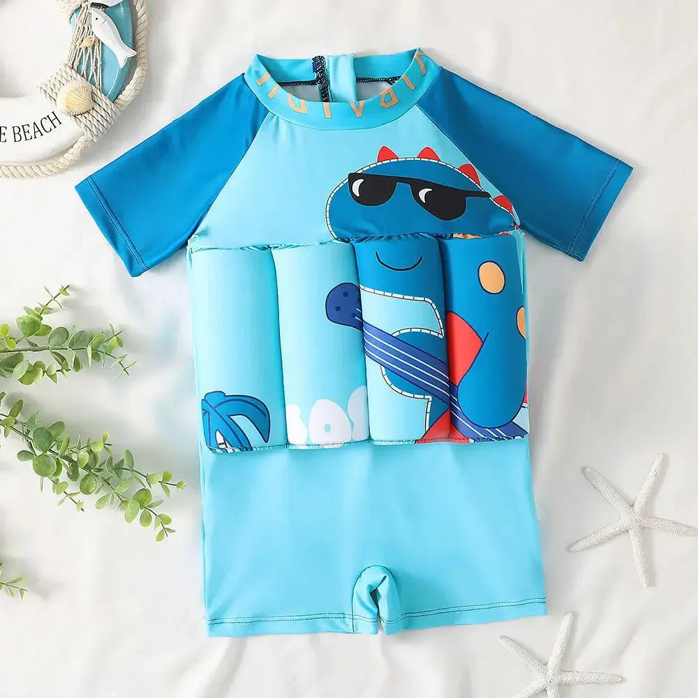 Children's Buoyancy Swimsuit One-piece Swimsuit for Kids Floating Rash Guards Cartoon Print Girls Boys Swimwear Swimming Clothes upscaleclicks