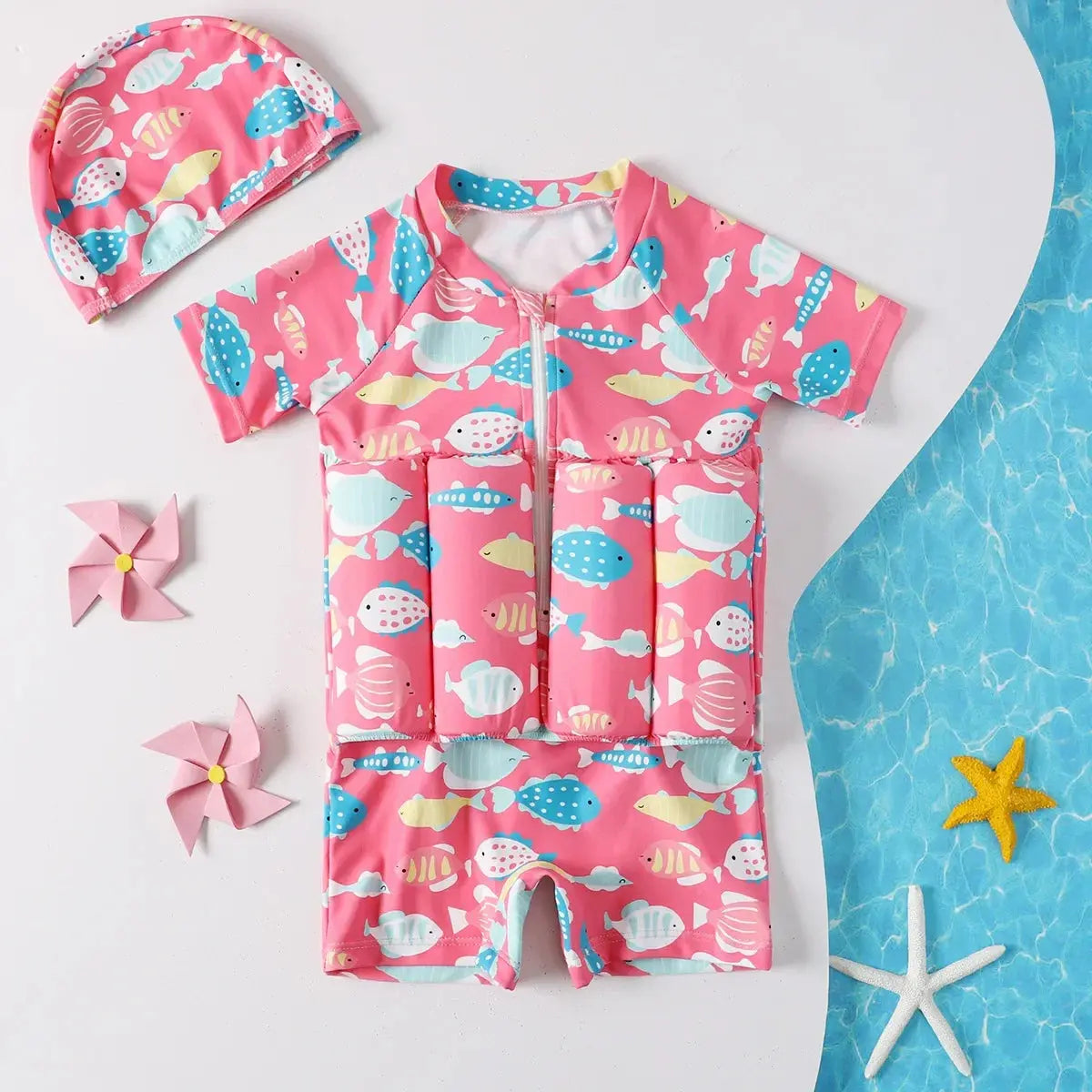 Children's Buoyancy Swimsuit One-piece Swimsuit for Kids Floating Rash Guards Cartoon Print Girls Boys Swimwear Swimming Clothes upscaleclicks