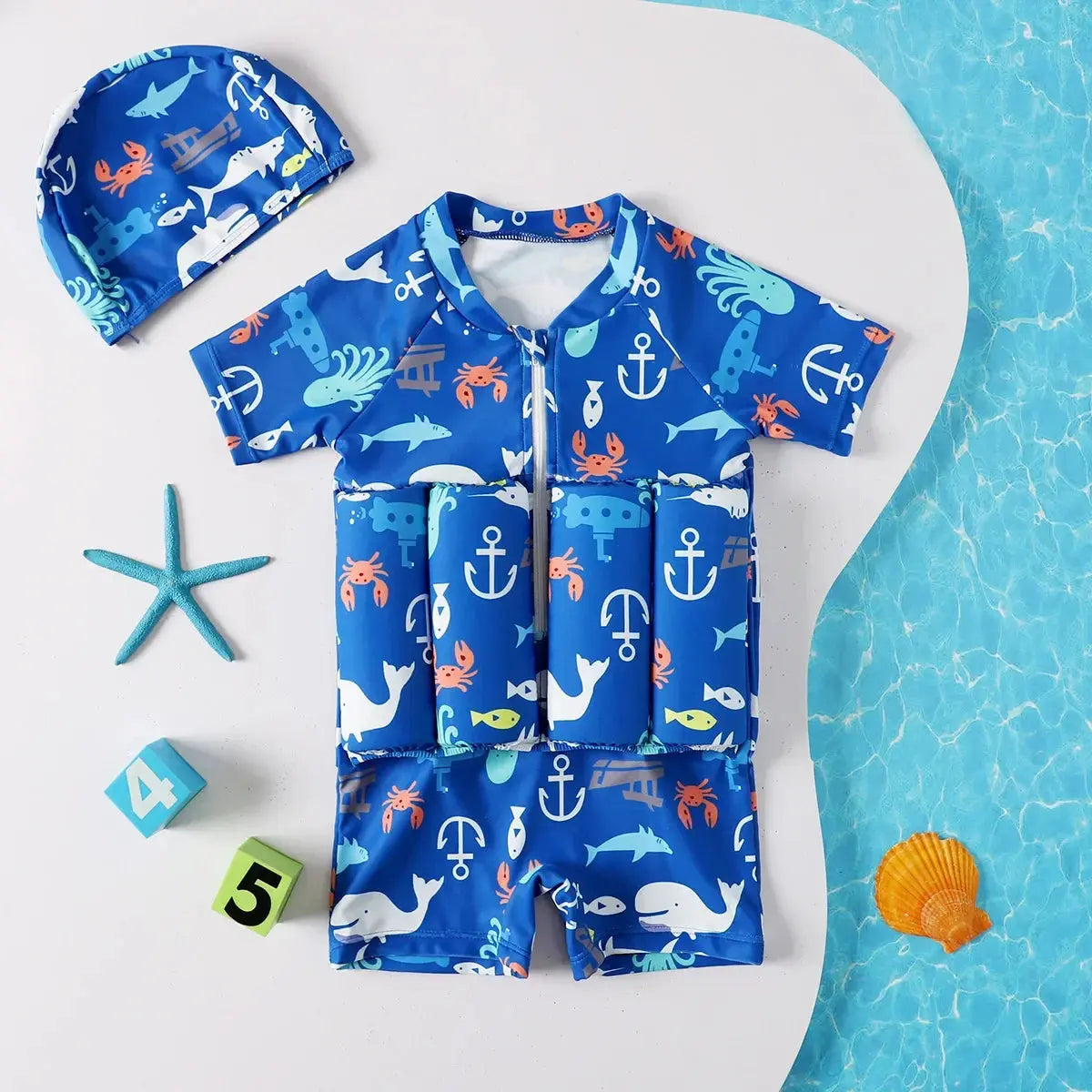 Children's Buoyancy Swimsuit One-piece Swimsuit for Kids Floating Rash Guards Cartoon Print Girls Boys Swimwear Swimming Clothes upscaleclicks