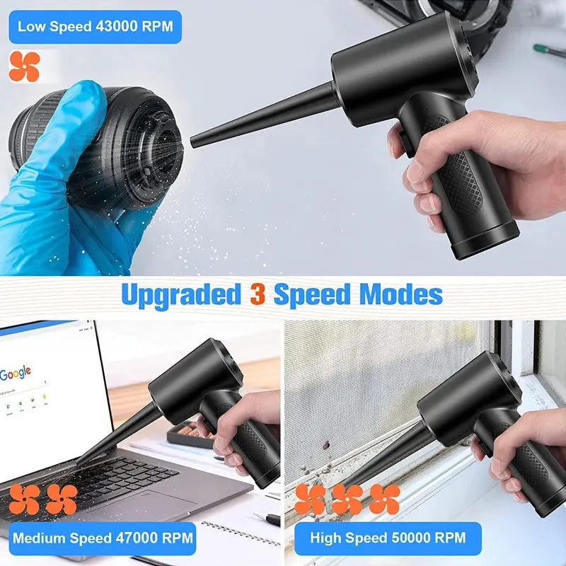 Cordless Air Duster, 5-in-1 High-Speed Blower for PC/Car/Home/Hair Cleaning with 3 Nozzles & 3000mAh Rechargeable Battery upscaleclicks