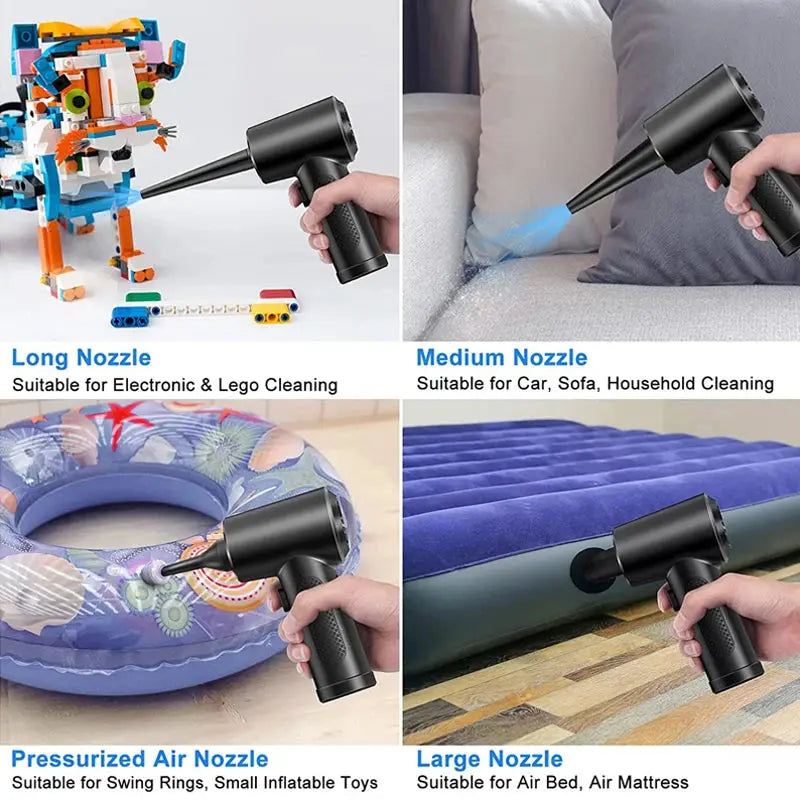 Cordless Air Duster, 5-in-1 High-Speed Blower for PC/Car/Home/Hair Cleaning with 3 Nozzles & 3000mAh Rechargeable Battery upscaleclicks