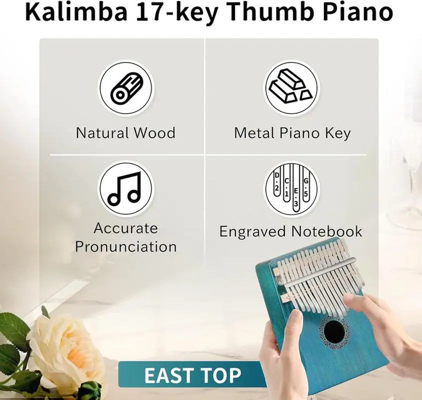 East Top Kalimba 17 Keys Thumb Piano Musical Instrument Portable Mbira Finger Piano with Mahogany Wood, Gift for Adults, Beginners and Professinals
