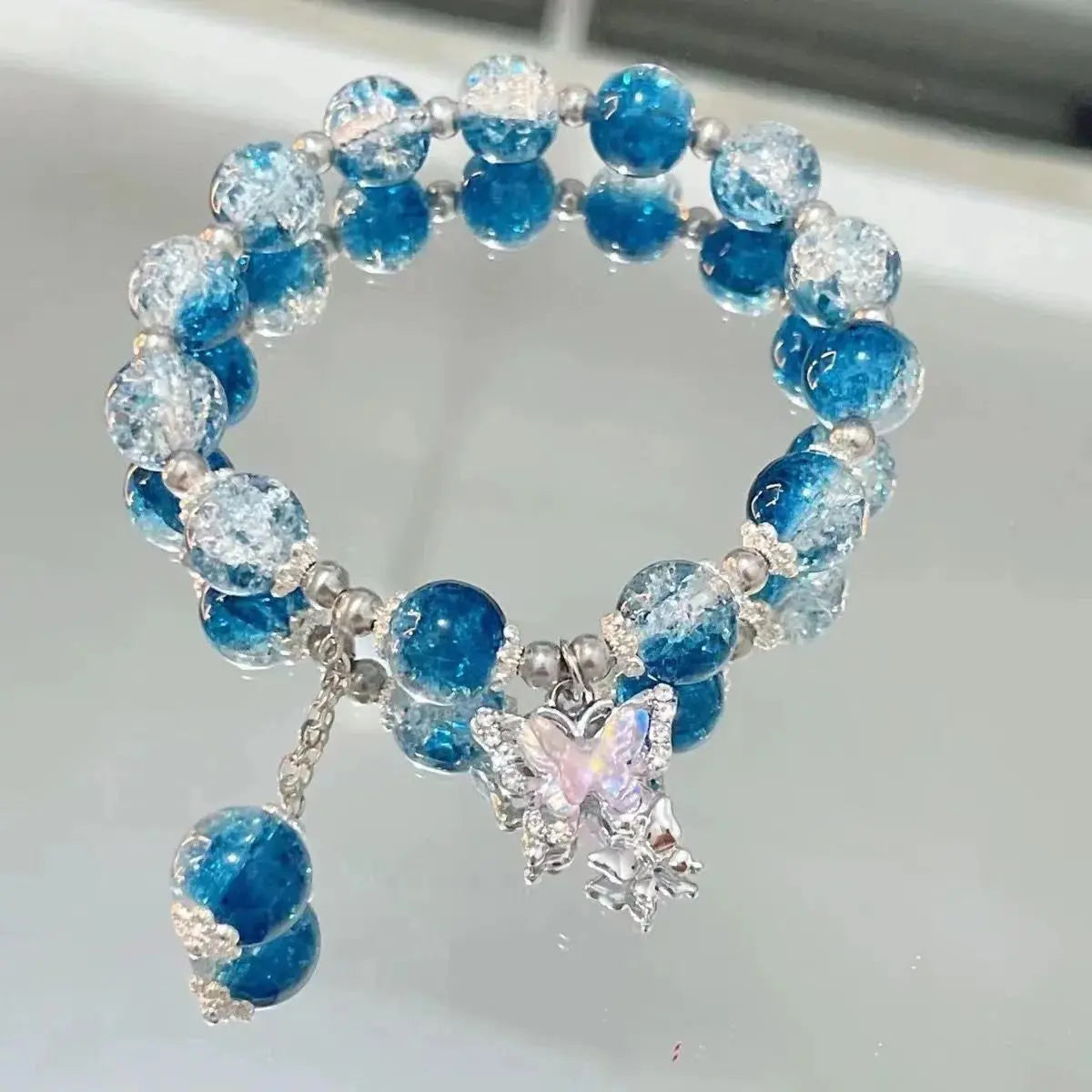 Fashion Simple Butterfly Chain Bead Bracelet for Women Fantasy Blue Crystal Beads Zircon Bracelet Party Aesthetic Egirl Jewelry upscaleclicks