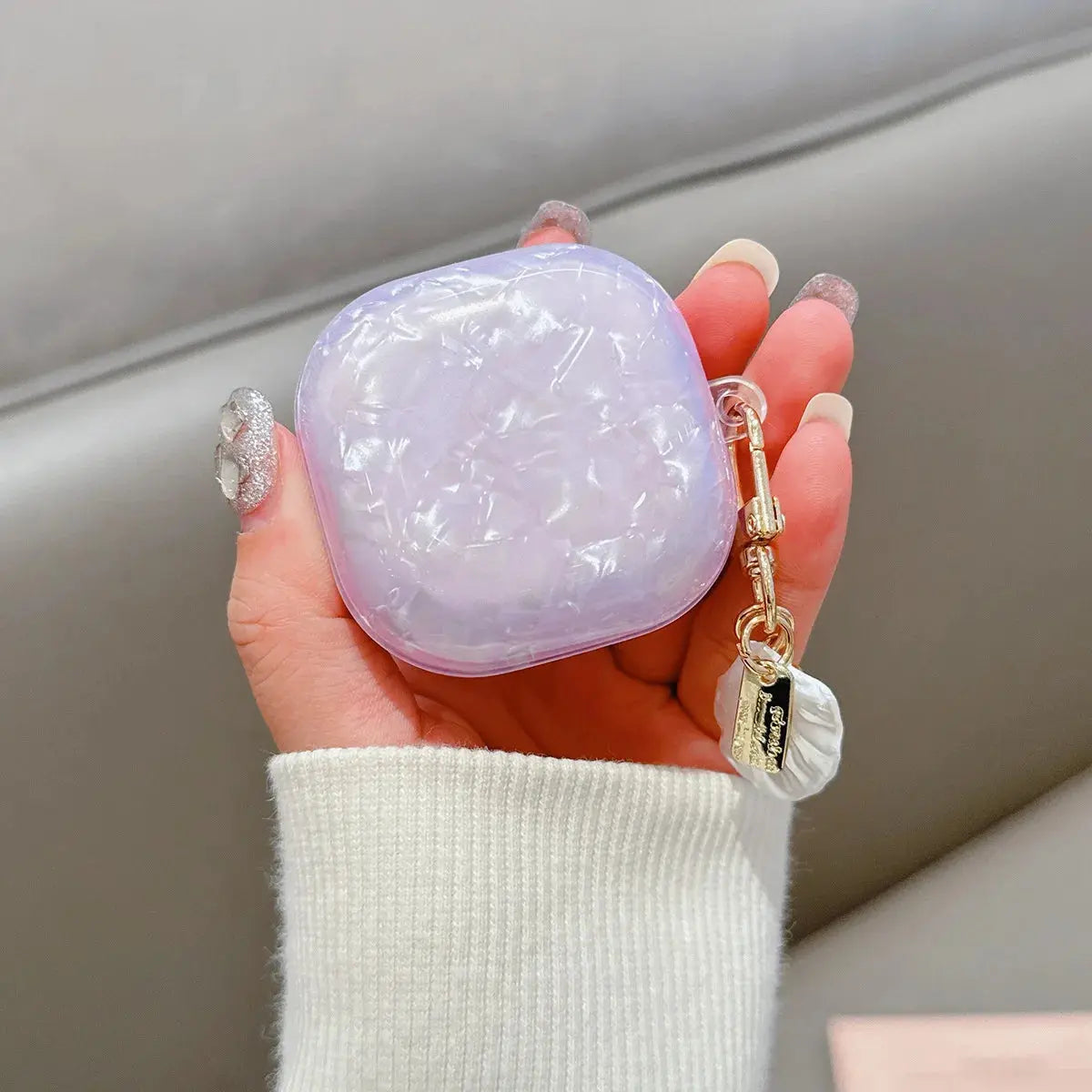 For Samsung Galaxy Buds FE Case,Glitter Pink Shell TPU Earphone Cover For Galaxy Buds 2/2 Pro/Live/Pro With Pearl Keychain upscaleclicks