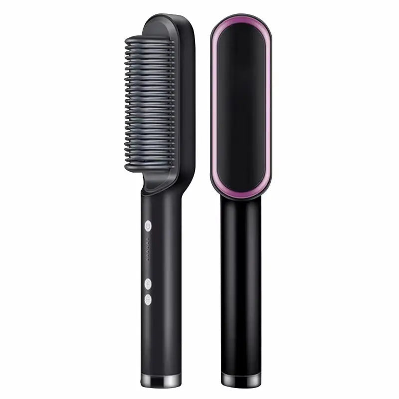 Hair Straightener Ceramic Hot Comb 2 in 1 Electric Straighten Hair Brush Negative Ion Fast Heating Styling Tool 