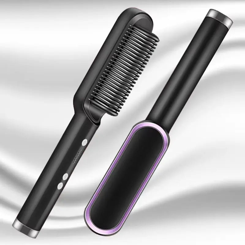Hair Straightener Ceramic Hot Comb 2 in 1 Electric Straighten Hair Brush Negative Ion Fast Heating Styling Tool 