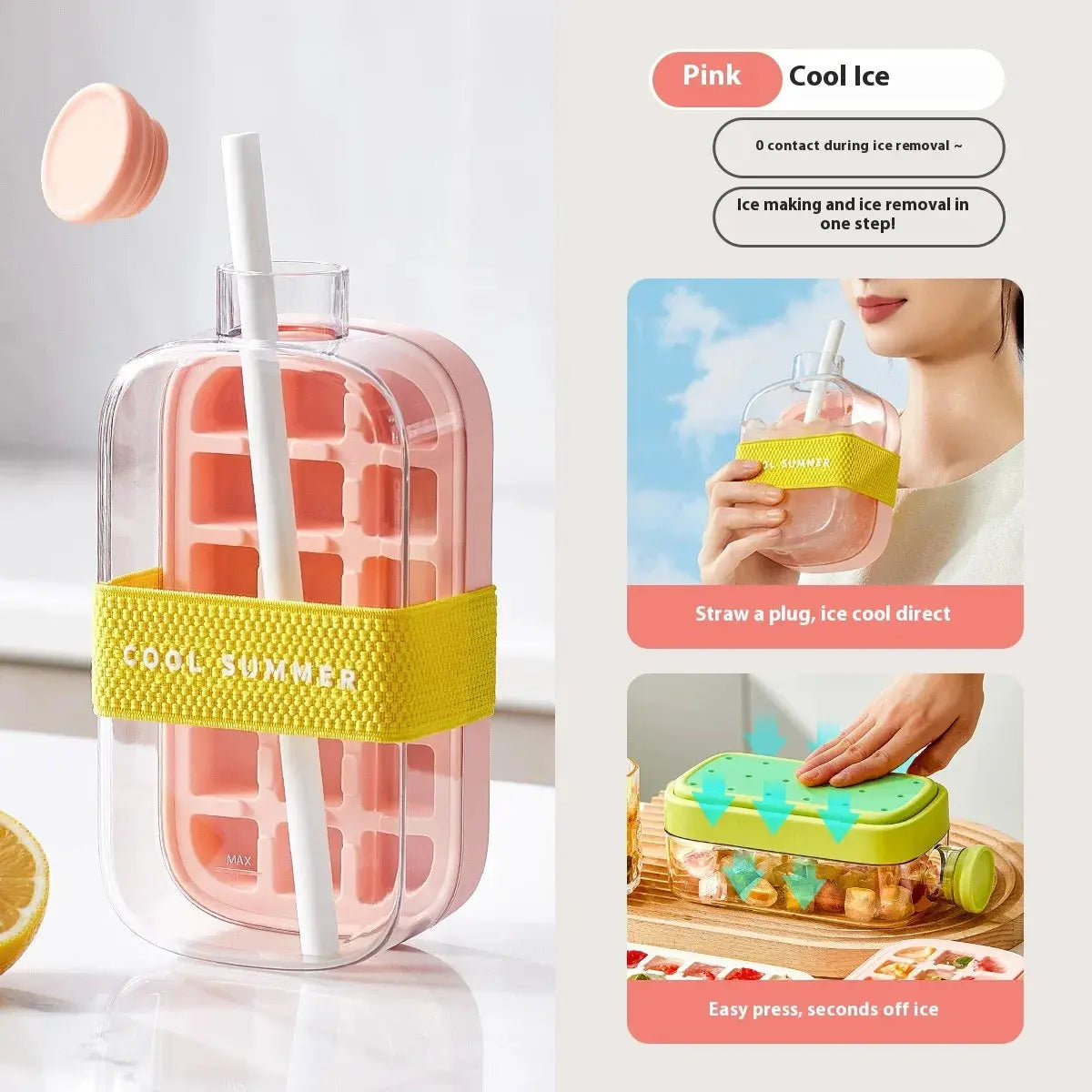 Ice Cube Tray With Lid - NO SPILL Ice Tray For Freezer - NO TOUCH Silicone Ice Cube Tray For Freezer With Straw + Cable Tie Mold upscaleclicks