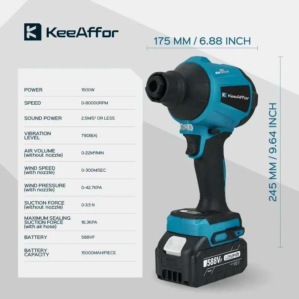 KEEAFFOR 1500W 80000RPM Brushless Blower Cordless Multifunction Inflator Vacuum Dust Cleanner Dust Blower For Makita 18v Battery upscaleclicks