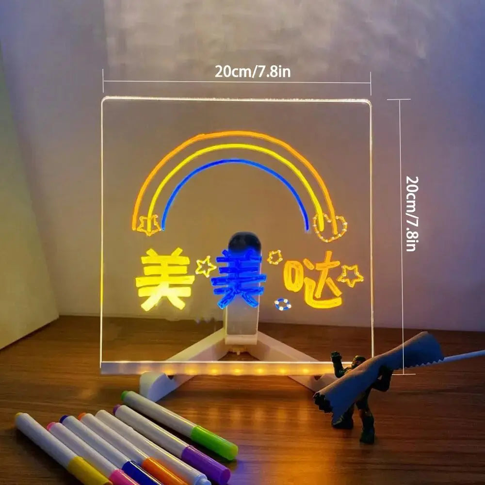 LED Note Board With Night Light Colorful 7 Pens DIY Acrylic Message Board Children‘s Drawing Board For Kids Birthday Gift upscaleclicks