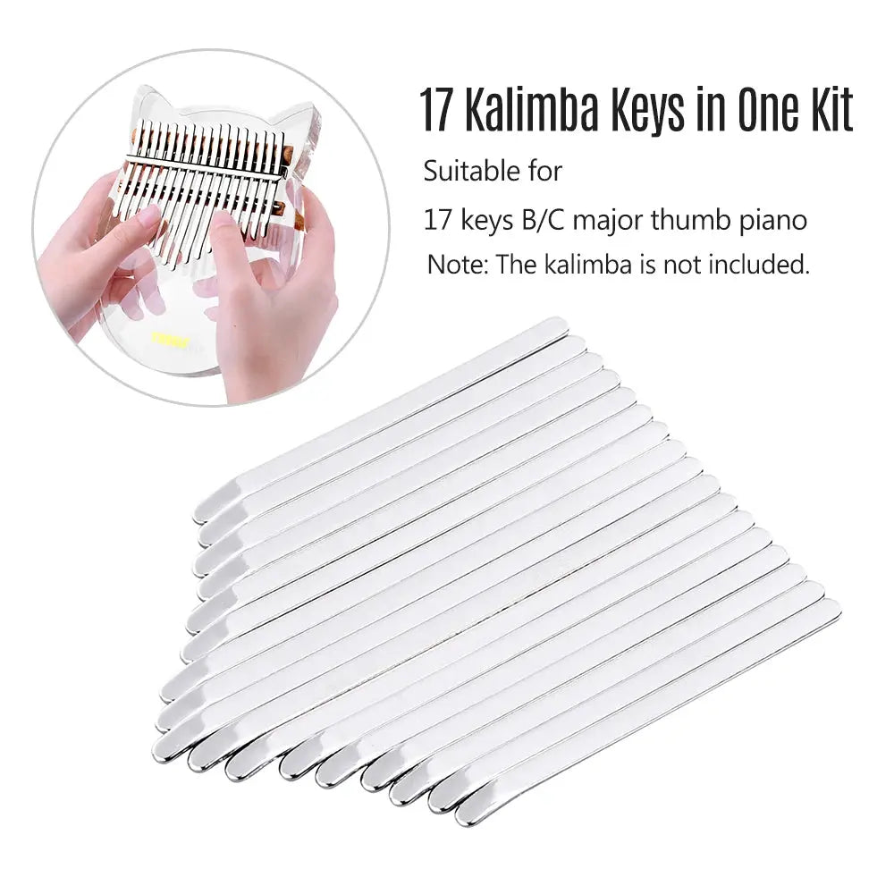LINGTING 17 Keys Thumb Piano Keys Replacement Kit Manganese Steel with Stickers for 17 Key B/C Major upscaleclicks