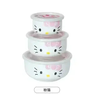 Microwave heating bowl set Ceramic bowl with lid large fresh-keeping bowl Household sealed box Three-piece set with rice upscaleclicks