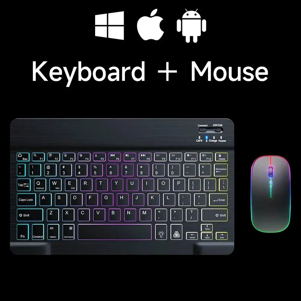 Mini Backlit RGB 10inch Bluetooth Keyboard Wireless mouse Rechargeable for Spanish Russian Hebrew Korean French Arabic Portugal upscaleclicks