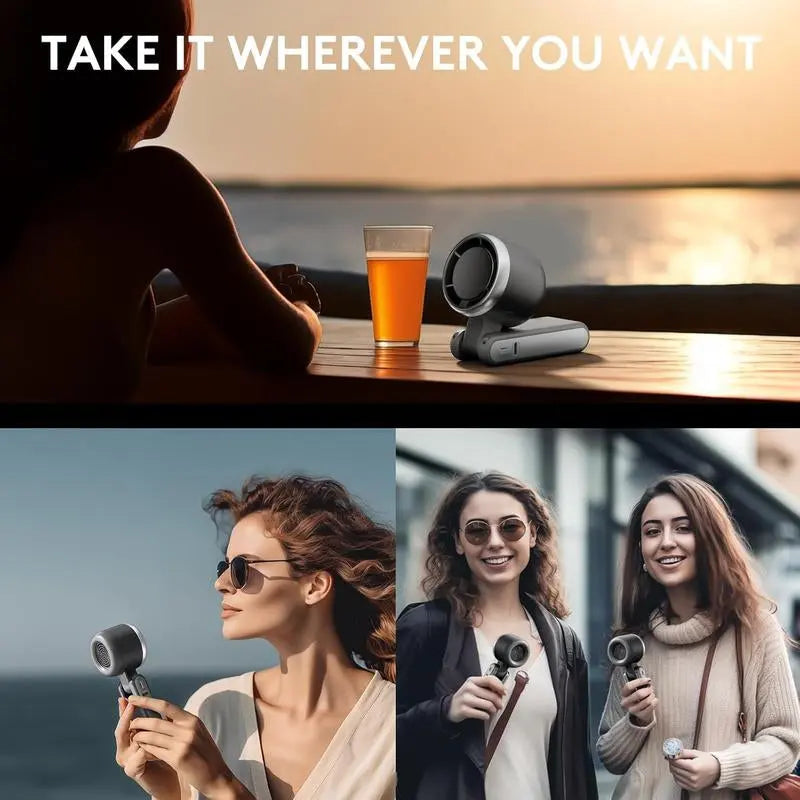 Portable Handheld Turbo Fan, 5 Gear Wind Hand Fan, Handheld Fan, Portable Mini Hand Fans, USB Rechargeable Turbo Fan, Rechargeable Pocket Fan, Foldable & Hanging Neck Fan for Outdoor & Indoor