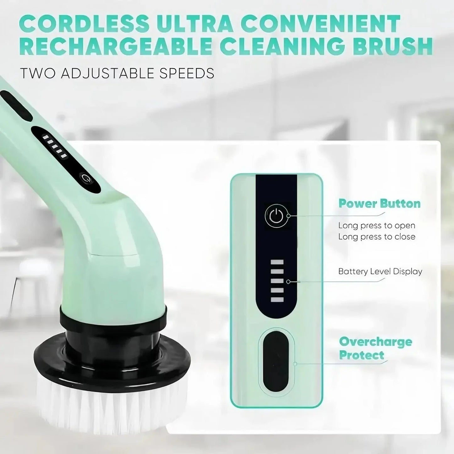 Rechargeable Electric Spin Scrubber with 9 Replacement Heads Adjustable Extension Rod and Gloves for Cleaning upscaleclicks