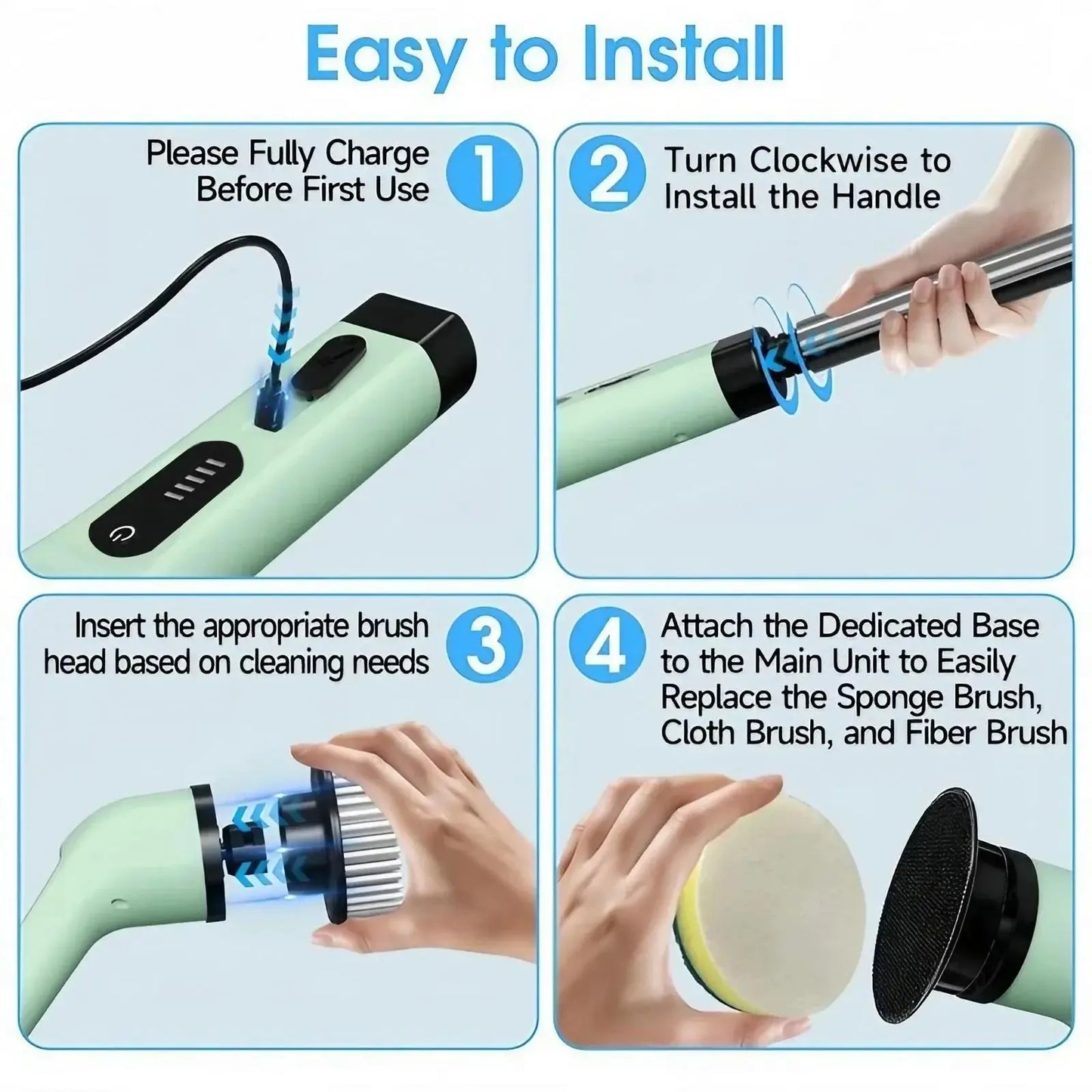 Rechargeable Electric Spin Scrubber with 9 Replacement Heads Adjustable Extension Rod and Gloves for Cleaning upscaleclicks
