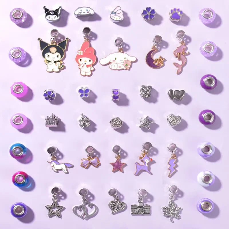 New In Stock Kawaii Sanrio Kuromi Melody Cinnamoroll DIY Beaded Bracelet Set With Storage Box Handmade Jewelry Toy Girls Gifts