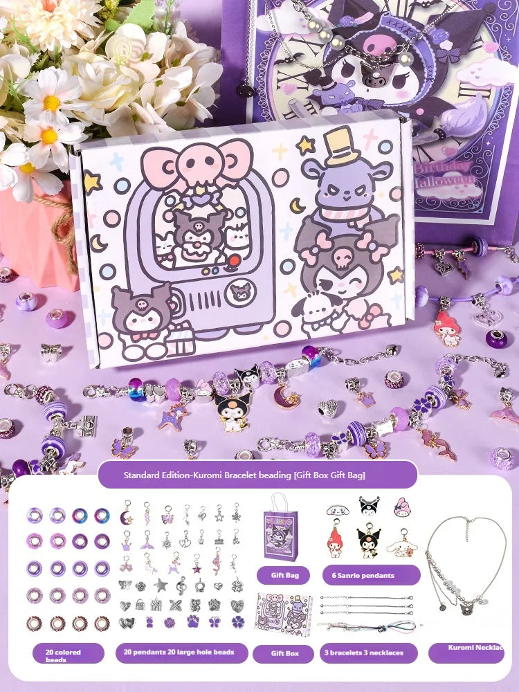 New In Stock Kawaii Sanrio Kuromi Melody Cinnamoroll DIY Beaded Bracelet Set With Storage Box Handmade Jewelry Toy Girls Gifts
