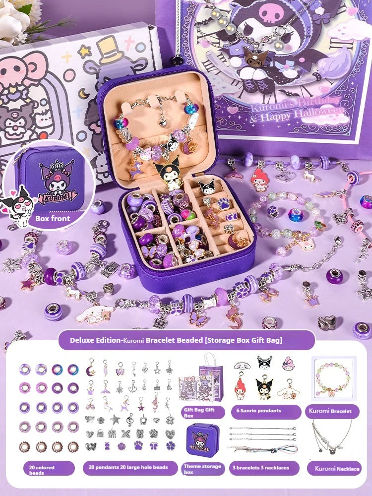 New In Stock Kawaii Sanrio Kuromi Melody Cinnamoroll DIY Beaded Bracelet Set With Storage Box Handmade Jewelry Toy Girls Gifts