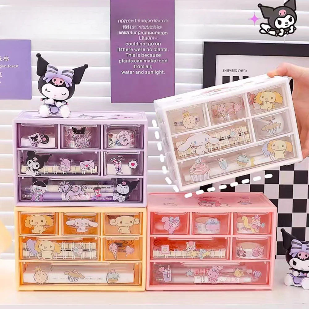 Anime Sanrio Kawaii Storage Box Kuromi Melody Cinnamoroll Diy Drawer Case Toys Pochacco Jewelry Shelf Birthday Student Gifts