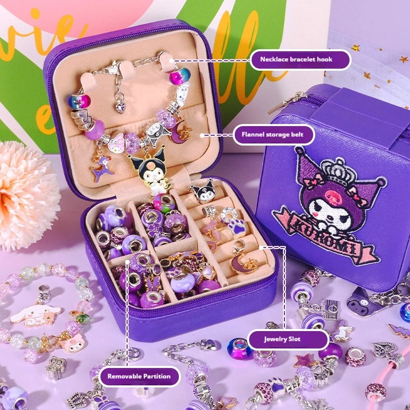 New In Stock Kawaii Sanrio Kuromi Melody Cinnamoroll DIY Beaded Bracelet Set With Storage Box Handmade Jewelry Toy Girls Gifts