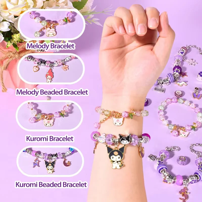 New In Stock Kawaii Sanrio Kuromi Melody Cinnamoroll DIY Beaded Bracelet Set With Storage Box Handmade Jewelry Toy Girls Gifts