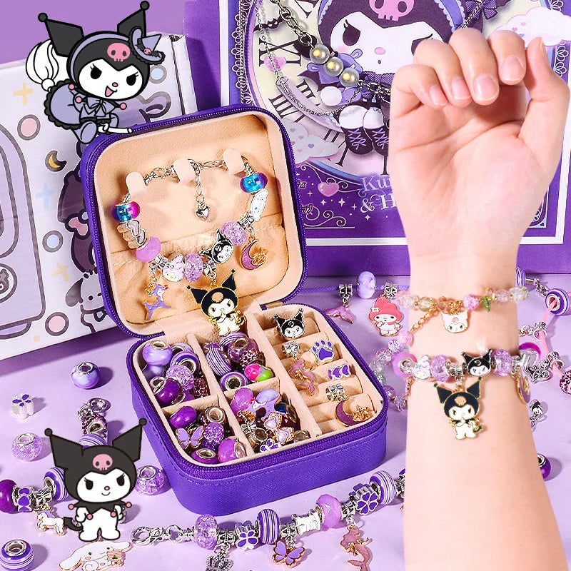 New In Stock Kawaii Sanrio Kuromi Melody Cinnamoroll DIY Beaded Bracelet Set With Storage Box Handmade Jewelry Toy Girls Gifts
