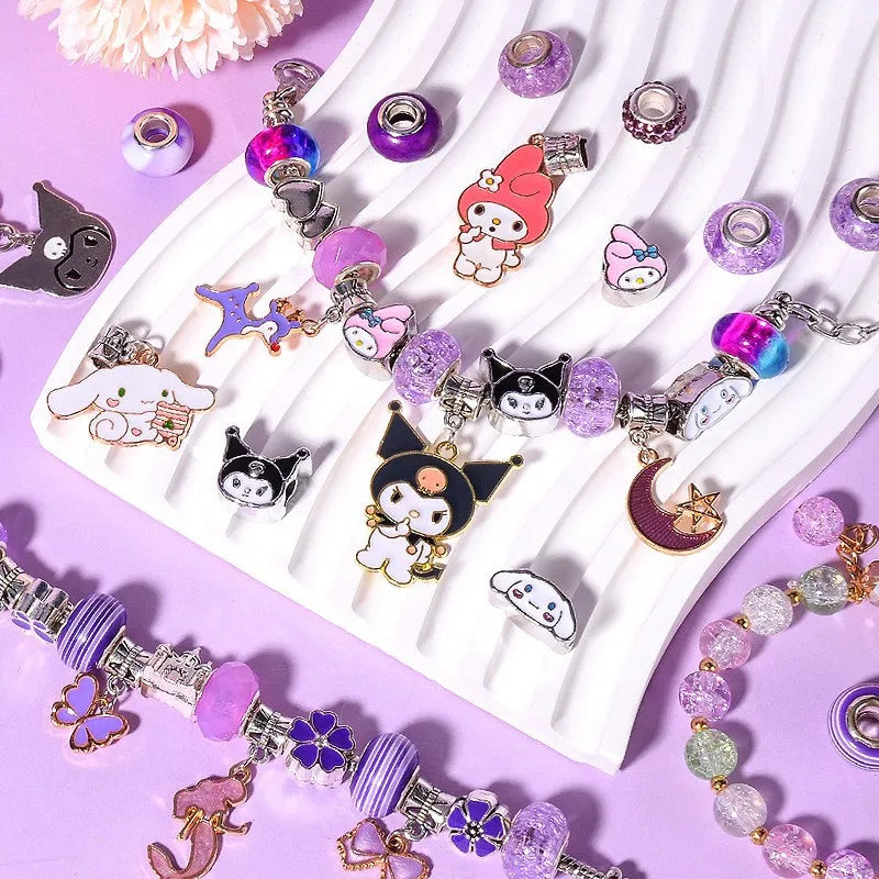 New In Stock Kawaii Sanrio Kuromi Melody Cinnamoroll DIY Beaded Bracelet Set With Storage Box Handmade Jewelry Toy Girls Gifts