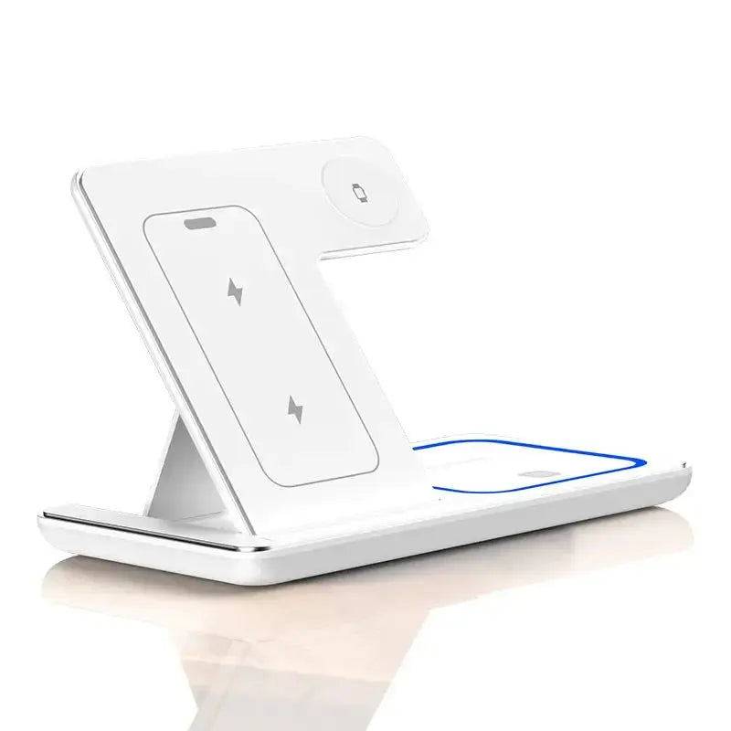 Soporte de cargador inalámbrico rápido con LED, estación de carga plegable 3 en 1 de para iPhone 15, 14, 13, 12, 11, Apple Watch upscaleclicks