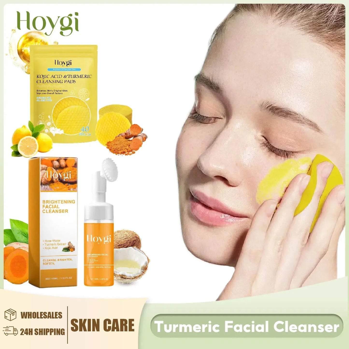 Turmeric Cleanser Dark Spot Remover Oil Control Facial Exfoliating Moisturizing Brightening Skin Care Kojic Acid Cleansing Pads upscaleclicks
