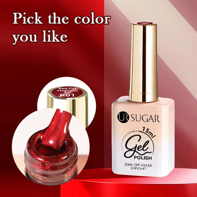 UR SUGAR 15ml 6 Colors Shine Red Winter Christmas Cat Magnetic Gel Nail Polish Sparkling Glitter Semi Permanent Soak Off UV Gel upscaleclicks