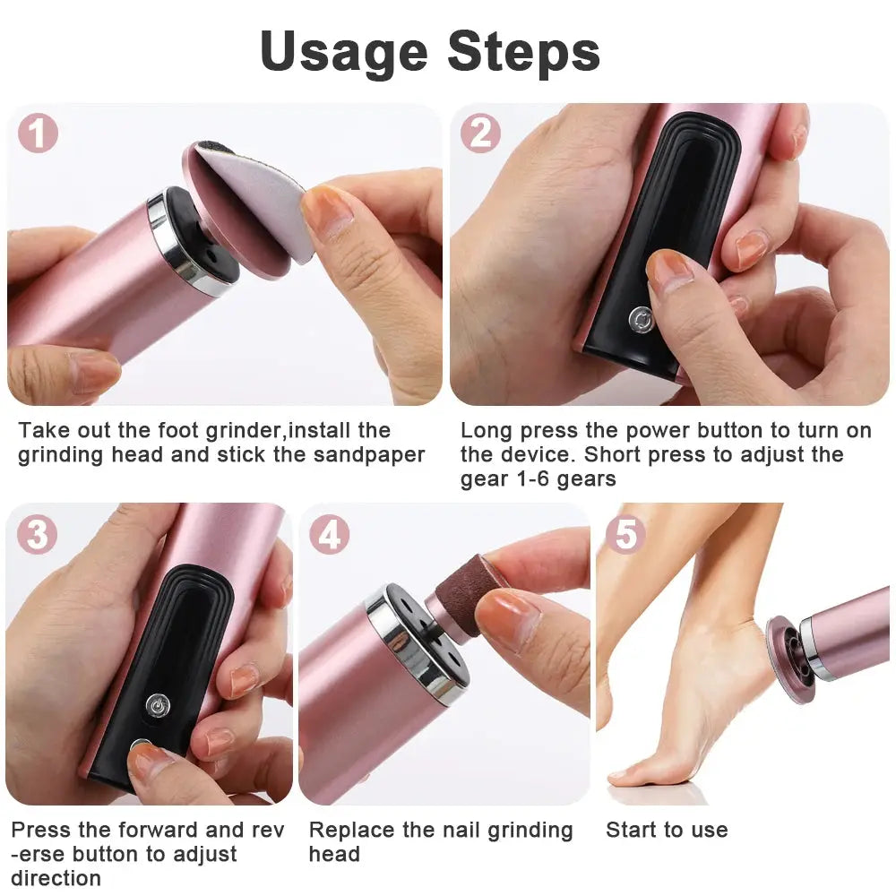 USB Rechargeable Wireless Electric Foot File Cuticle Callus Remover Machine Pedicure Tools Foot Heel Care Tool With Sandpaper upscaleclicks