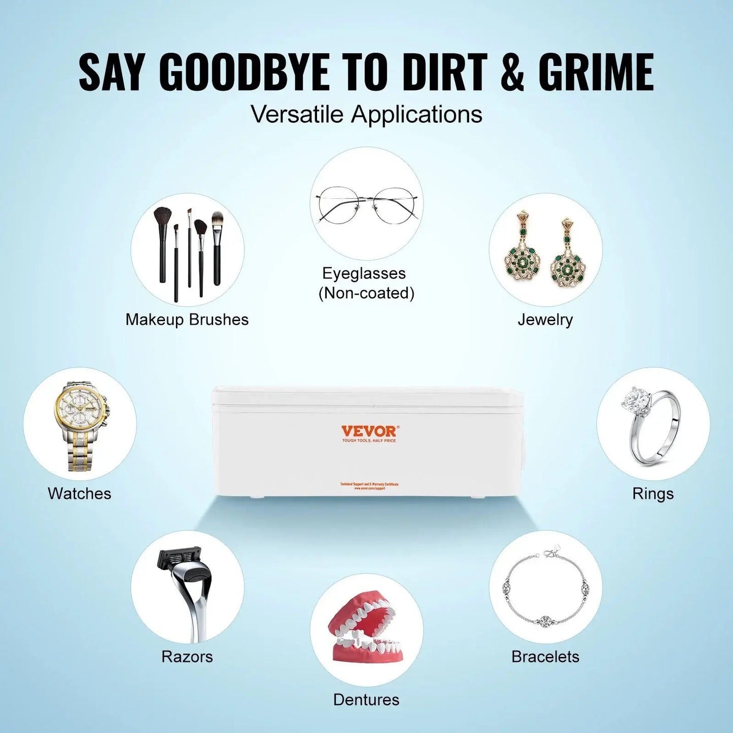 VEVOR Jewelry Cleaner Ultrasonic Machine, Ultrasonic Cleaner Machine 16Oz (470Ml) with 4 Timer Modes, Portable Ultrasonic Jewelry Cleaner with Cleaning Basket for Eyeglasses, Watches, Dentures, Rings