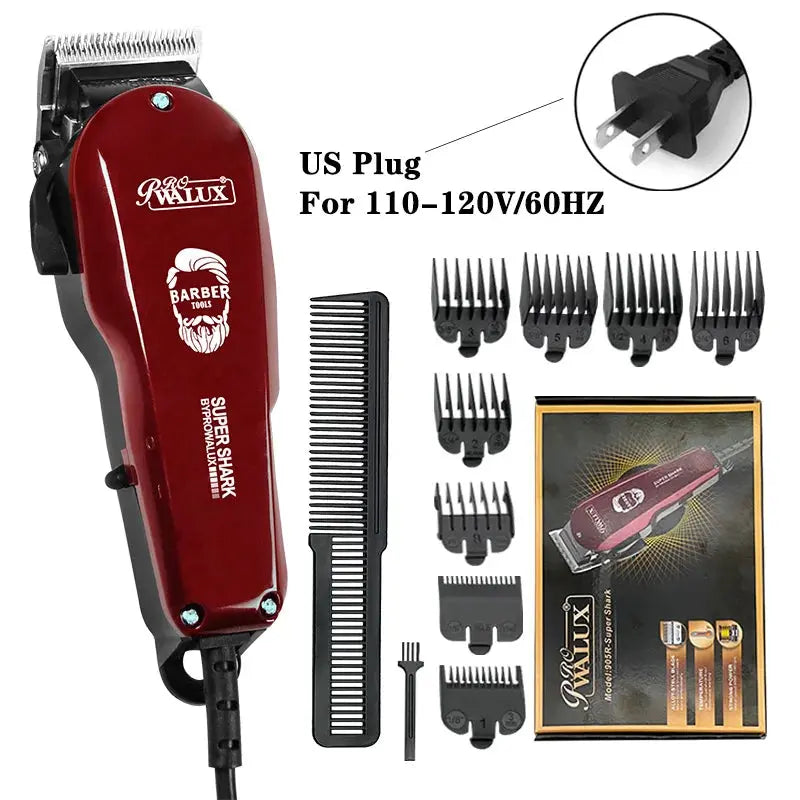 WALUX Professional AC220-240V Hair Clipper 10W Powerful Hair Trimmer Home Man Shaver 2M Cable Hair Cutting Machine 8 Guard Combs upscaleclicks