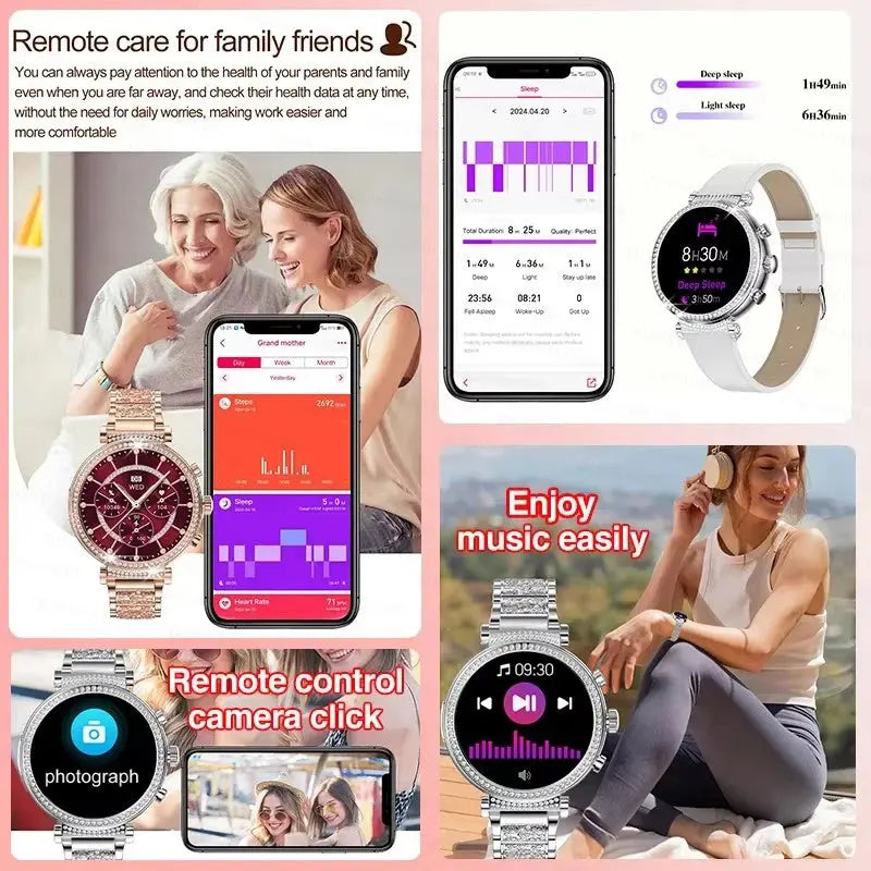 Women diamond Smart Watch ECG Women Health tracking Watch Full Touch Screen BT Call Custom dial Smartwatch For Huawei Xiaomi IOS upscaleclicks