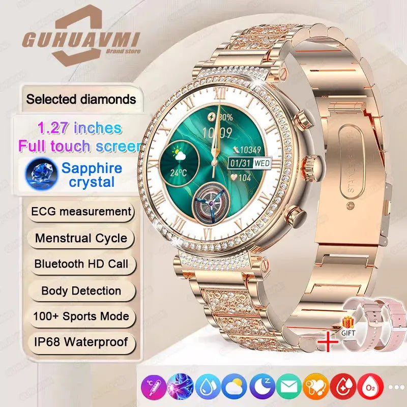Women diamond Smart Watch ECG Women Health tracking Watch Full Touch Screen BT Call Custom dial Smartwatch For Huawei Xiaomi IOS upscaleclicks